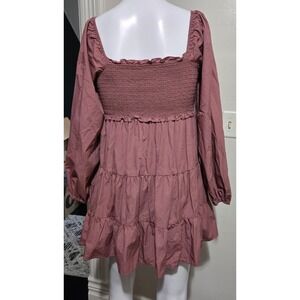 Altar'd State Smocked Tiered Mini Dress Purple Long Sleeve DDDW433CBNF-E Large